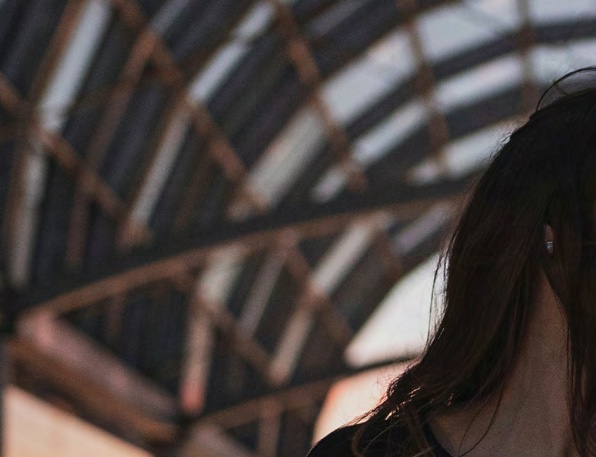 Close crop of a model's hair and shoulder in Lavielle campaign photography