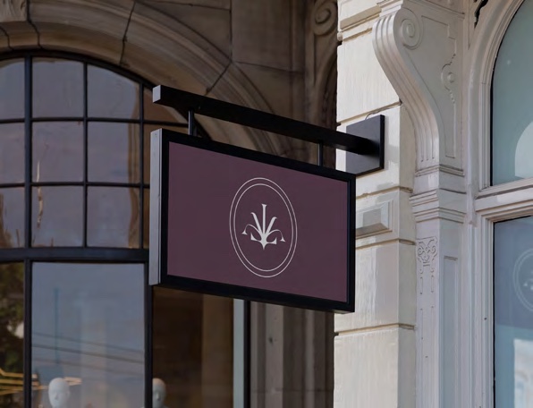 Lavielle shopfront sign set into an arched window